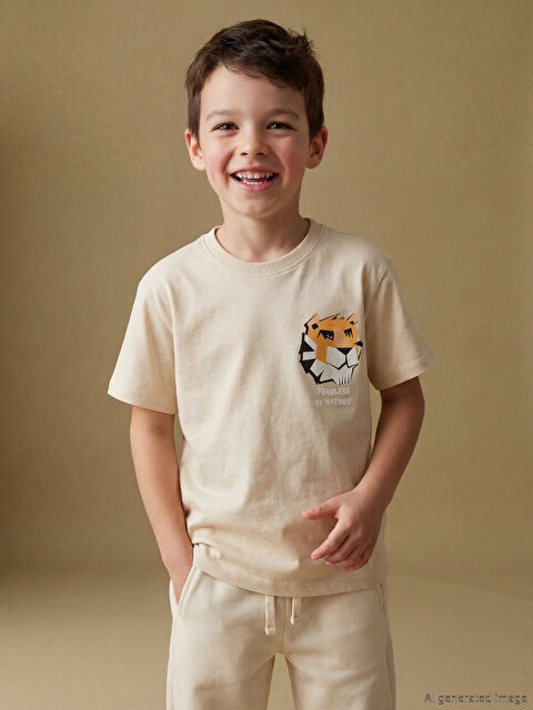 LCW Kids Bisiklet Yaka Baskılı Erkek Çocuk Tişört