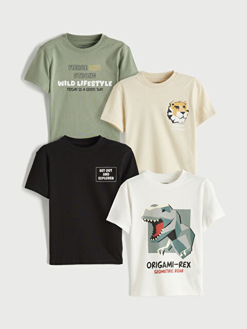 LCW Kids Baskılı Erkek Çocuk Tişört 4'lü - S66560Z1-R9J