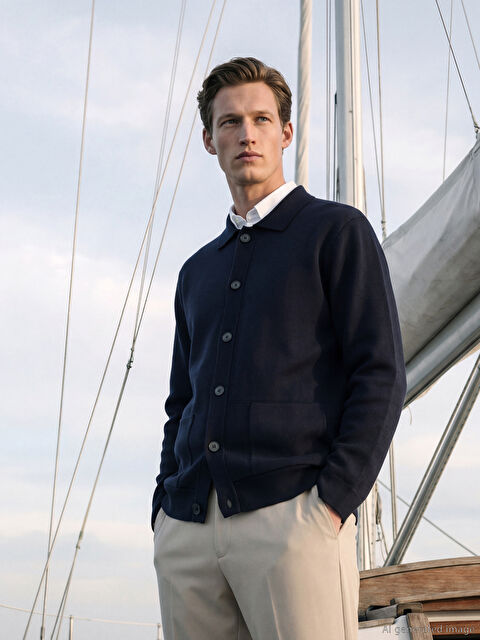 SOUTHBLUE Стандартен подходящ поло яка мъжки трикотажен кардиган - S66604Z8-RFH