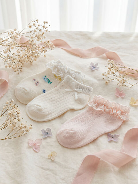 LCW baby Patterned Baby Girls' Trainer Socks 3-Pack