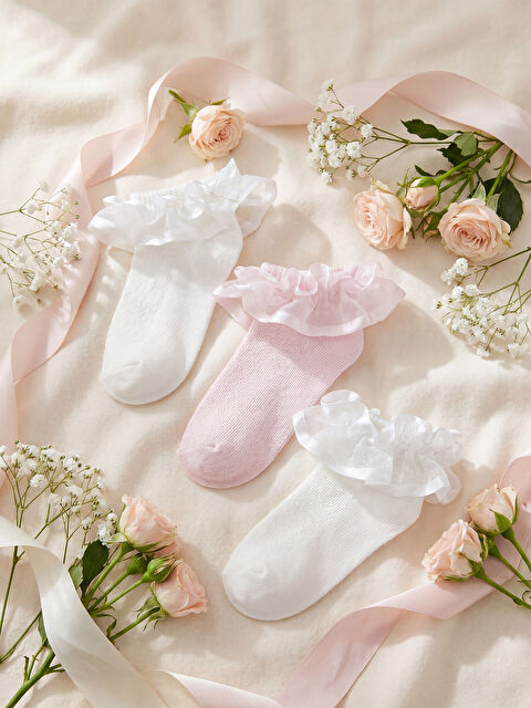 LCW baby Baby Girl Tulle Detail Ankle Socks - Set of 3