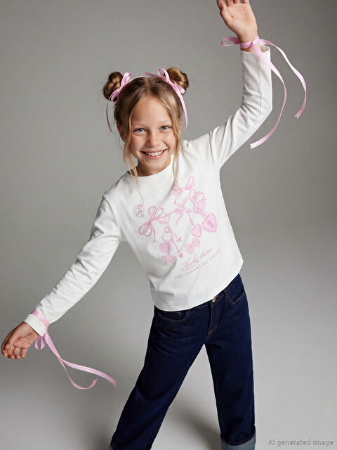 LCW Kids Bisiklet Yaka Baskılı Kız Çocuk Tişört - S66829Z4-R9J