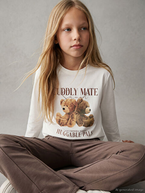 LCW Kids Bisiklet Yaka Baskılı Kız Çocuk Tişört - S66830Z4-R9J