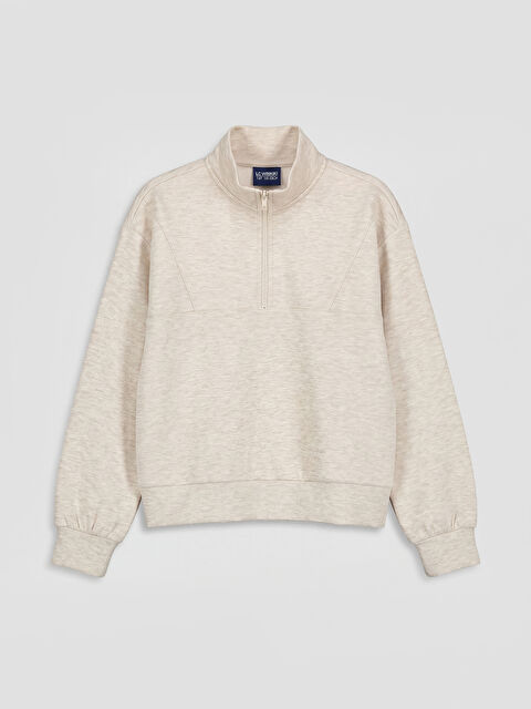 LCW Kids Fermuarlı Dik Yaka Kız Çocuk Soft Touch Sweatshirt