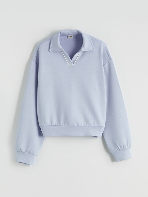 LCW Kids Polo Yaka Metal Detaylı Kız Çocuk Sweatshirt - S66911Z4-FH0