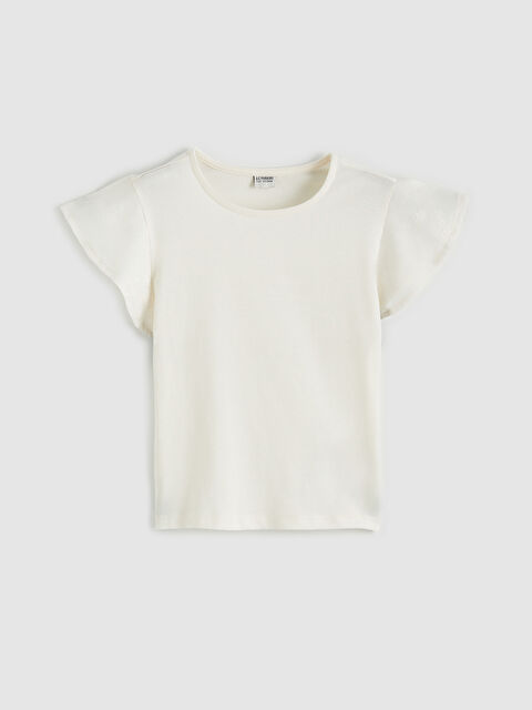 LCW Kids Bisiklet Yaka Volan Kollu Kız Çocuk Tişört - S66947Z4-FDW