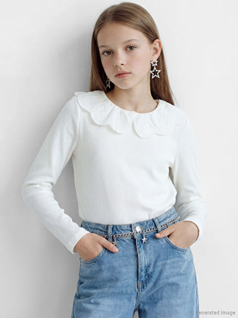 LCW Kids Bebe Yaka Fisto Detaylı Kız Çocuk Tişört - S66948Z4-FDU