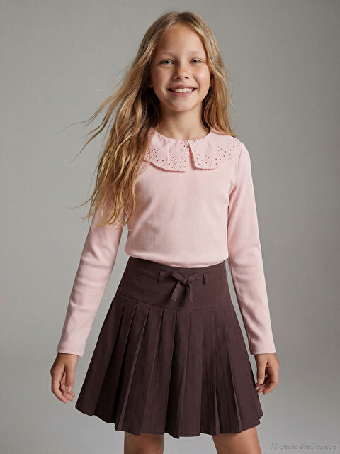 LCW Kids Bebe Yaka Fisto Detaylı Kız Çocuk Tişört - S66948Z4-G3G