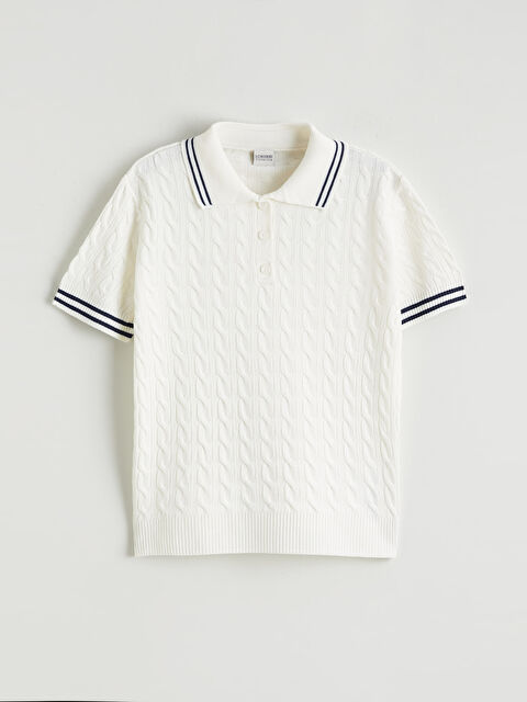 LCW Kids Polo Yaka Desenli Kız Çocuk Triko Kazak - S66990Z4-FES