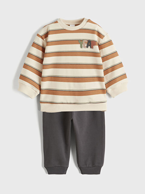 LCW baby Striped Crew Neck Sweatshirt and Tracksuit Set for Baby Boys - S67098Z1-LFD