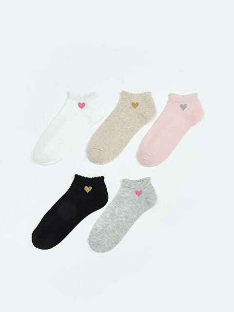 LCW Kids Kalp Desenli Kız Çocuk Patik Çorap 5'li - S67144Z4-FEW
