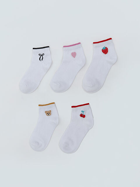 LCW Kids Nakışlı Kız Çocuk Patik Çorap 5'li - S67153Z4-JYX
