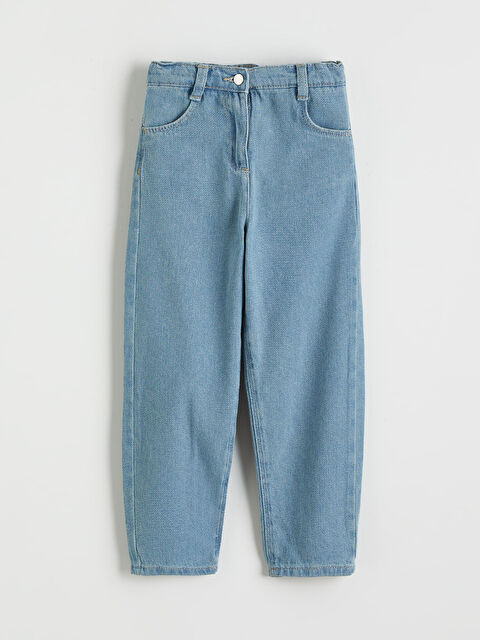 LCW Kids Beli Lastikli Mom Fit Kız Çocuk Jean Pantolon - S67191Z1-507