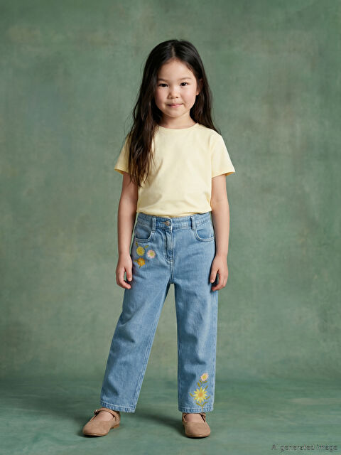 LCW Kids Nakışlı Kız Çocuk Jean Pantolon