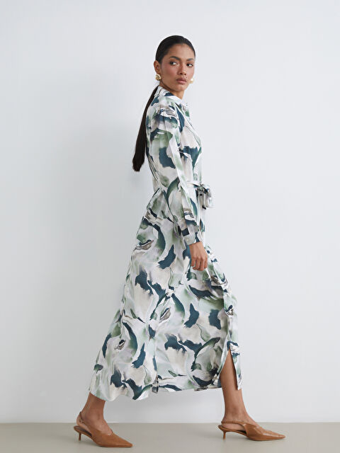 LCW STUDIO Patterned Women's Shirt Dress with Sash - S67255Z8-LRR