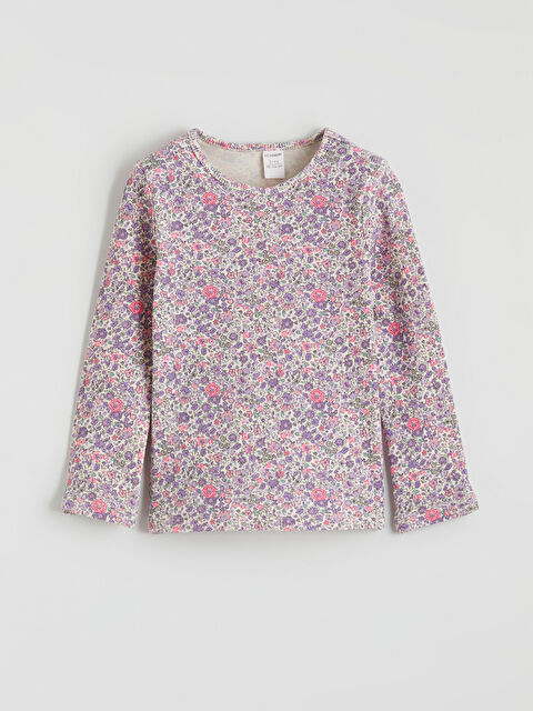 LCW baby Bisiklet Yaka Çiçekli Kız Çocuk Tişört - S67264Z1-LT4