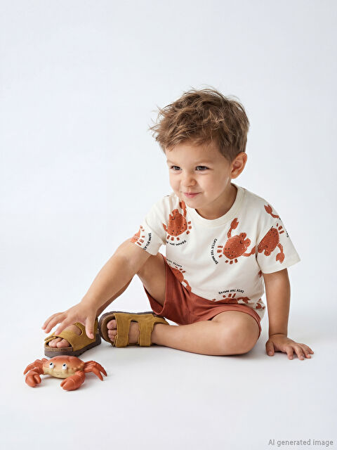 LCW baby Bisiklet Yaka Erkek Bebek Tişört ve Şort - S67270Z1-LRA