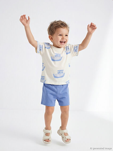 LCW baby Bisiklet Yaka Erkek Bebek Tişört ve Şort - S67279Z1-LRA