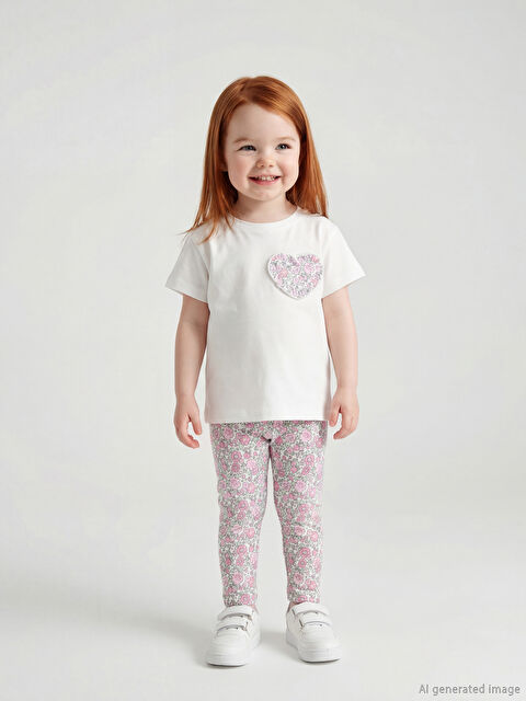 LCW baby Bisiklet Yaka Kız Bebek Tişört ve Tayt - S67314Z1-FDV