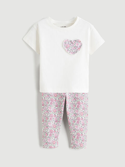 LCW baby Bisiklet Yaka Kız Bebek Tişört ve Tayt - S67314Z1-FDV