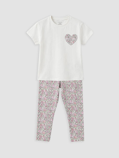 LCW baby Bisiklet Yaka Kız Bebek Tişört ve Tayt