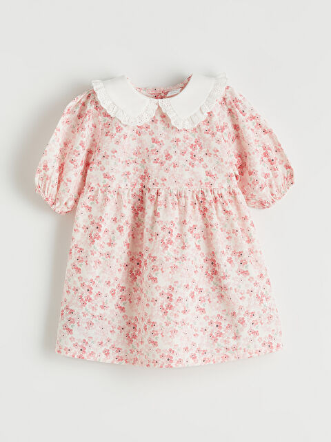 LCW baby Kız Bebek Bebe Yaka Çiçekli Poplin Elbise - S67512Z1-LRA