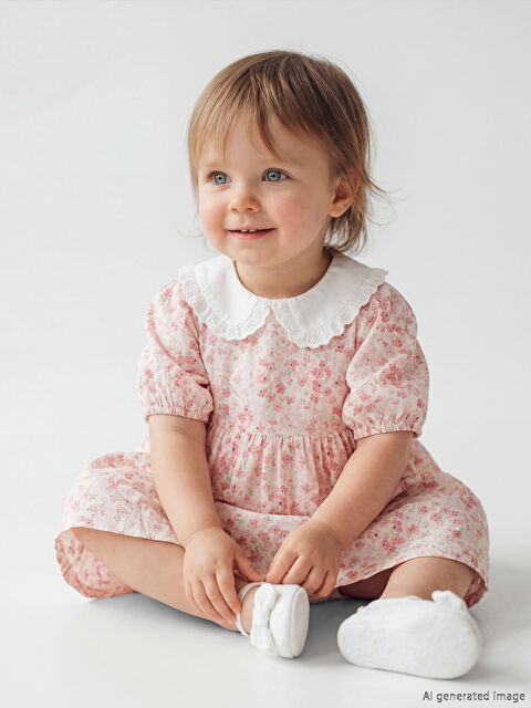 LCW baby Kız Bebek Bebe Yaka Çiçekli Poplin Elbise - S67512Z1-LRA