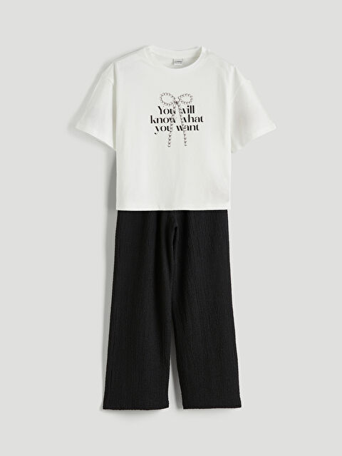 LCW Kids Εκτυπωμένο μπλουζάκι και παντελόνι για κορίτσια - S67530Z4-R9J