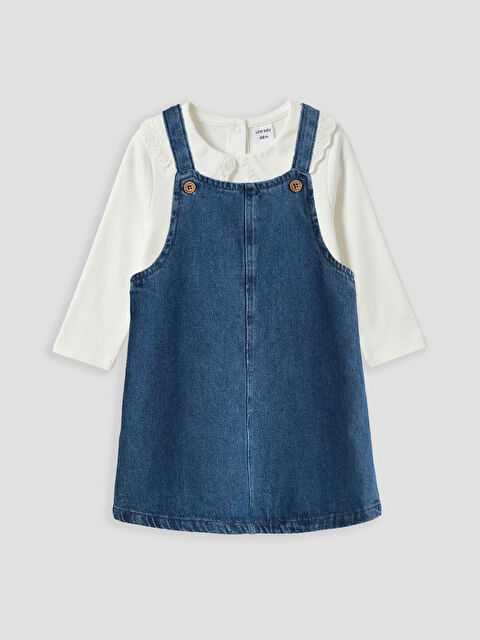 LCW baby Kız Bebek Jean Salopet Elbise ve Tişört - S67649Z1-DU2
