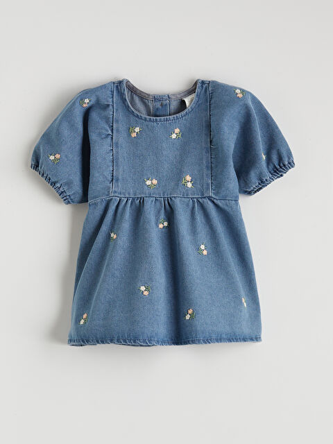 LCW baby Bisiklet Yaka Çiçekli Kız Bebek Jean Elbise - S67650Z1-DU2