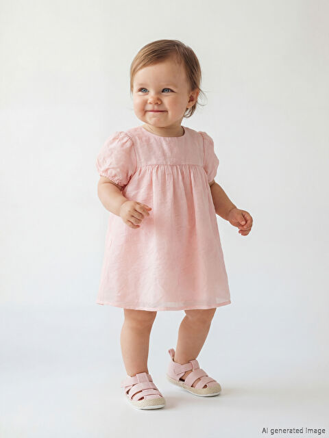 LCW baby Bisiklet Yaka Desenli Kız Bebek Elbise