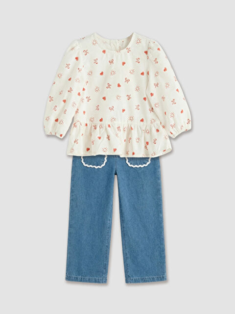 LCW baby Kız Bebek Desenli Bluz ve Jean Pantolon - S67686Z1-LRA