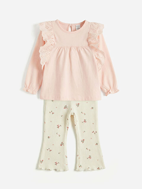 LCW baby Brode Detaylı Penye Kız Bebek Takım - S67690Z1-JM1