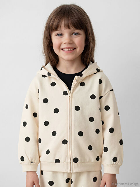 LCW Kids Kapüşonlu Puantiyeli Kız Çocuk Hırka - S67711Z1-SWC