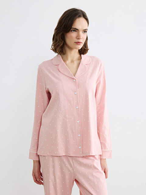 LCW DREAM Gömlek Yaka Kalp Baskılı Kadın Pijama Takımı - S67763Z8-LT4