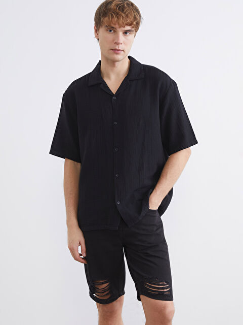 XSIDE Rahat Kalıp Resort Yaka Erkek Müslin Gömlek - S67769Z8-RQL