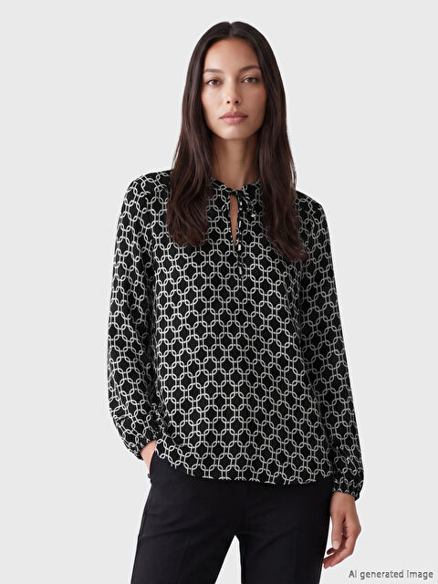 LCW EVERYDAY Blouse Femme à Motifs Géométriques à Col Officier