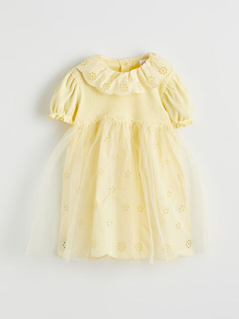 LCW baby Tül Detaylı Bebe Yaka Kız Bebek Elbise - S67855Z1-YWD