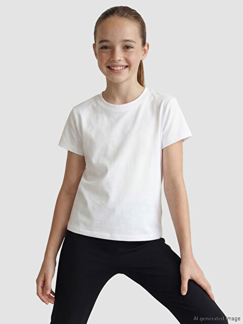 LCW Kids Kız Çocuk Bisiklet Yaka Fitilli Tişört - S67861Z4-Q6K