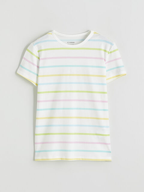 LCW Kids Bisiklet Yaka Çizgili Kız Çocuk Tişört - S67863Z4-F9C