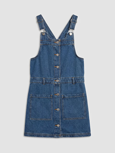 LCW Kids Square Neck Girls' Denim Dungaree Dress - S67941Z4-H45