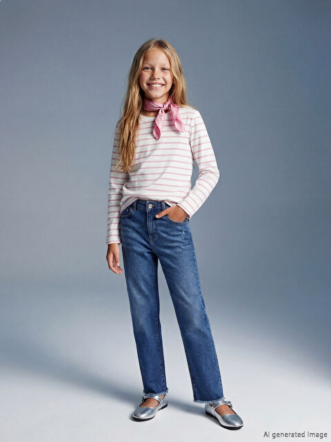 LCW Kids Straight Fit Kız Çocuk Jean Pantolon - S67945Z4-H45