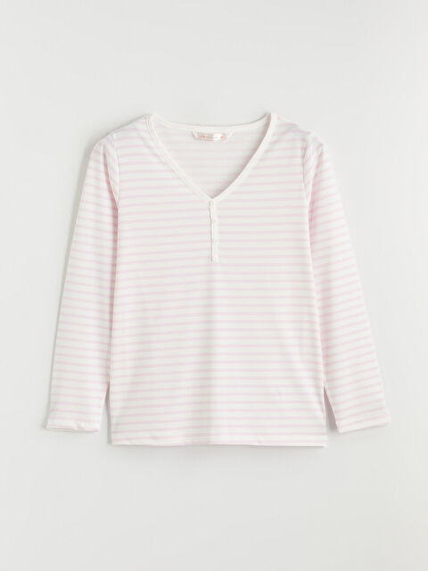 LCW DREAM V Yaka Çizgili Kadın Pijama Üstü - S67979Z8-LT4