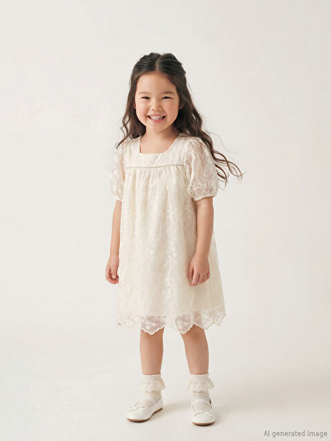 LCW Kids Kız Çocuk Nakışlı Dantel Elbise - S67990Z1-1D3