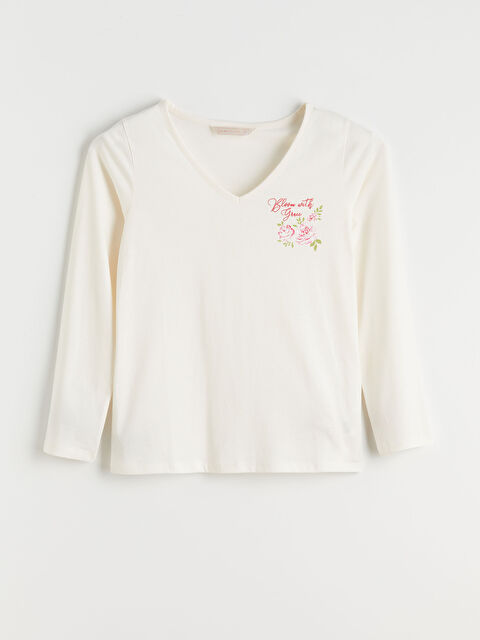 LCW DREAM V Yaka Baskılı Kadın Pijama Üst - S68031Z8-FES