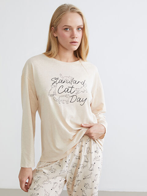 LCW DREAM Kedi Baskılı Kadın Pijama Takımı - S68062Z8-RTV