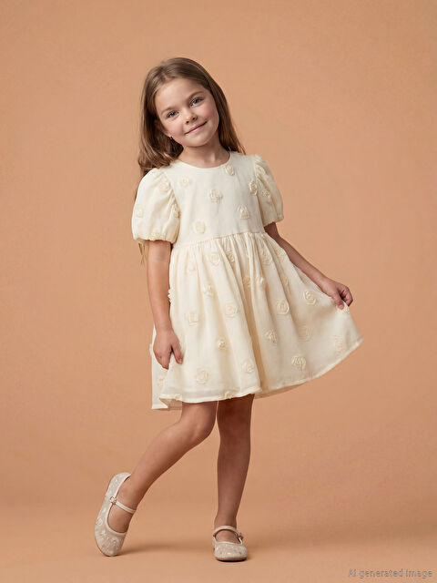 LCW Kids Çiçek Kabartmalı Kız Çocuk Elbise