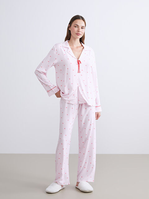 LCW DREAM Gömlek Yaka Bağlama Detaylı Kadın Pijama Takımı - S68083Z8-LT4