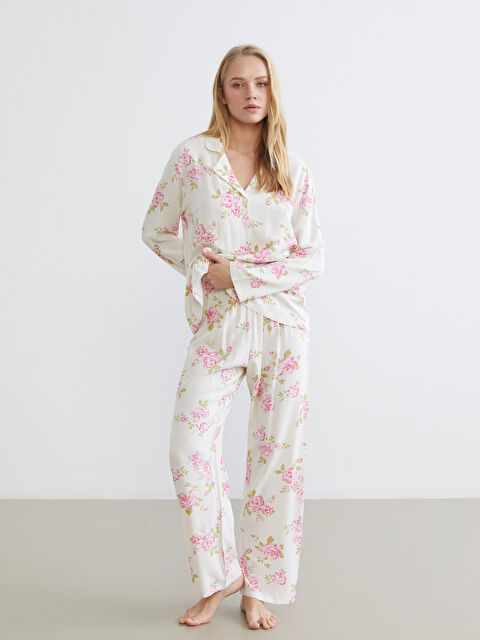 LCW DREAM Gömlek Yaka Çiçekli Kadın Pijama Takım - S68105Z8-LRA