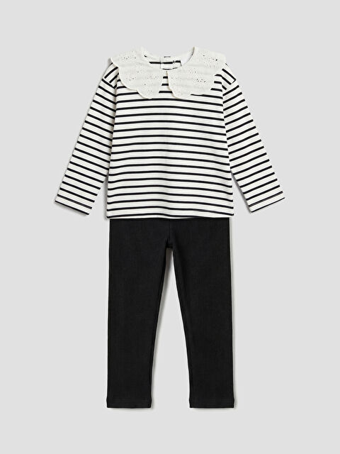 LCW baby تي شيرت مخطط وبنطلون ليقنز للبنات الرضع - S68139Z1-LFC